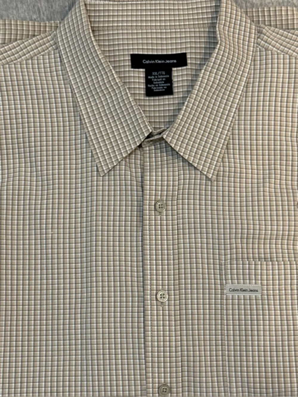 Calvin Klein Jeans Beige Gingham Short-Sleeve Button-Down, Size XXL